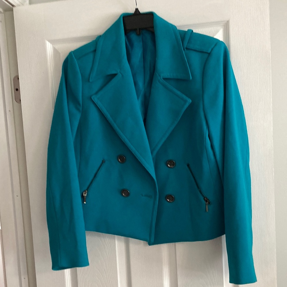 Teal tweed moto jacket